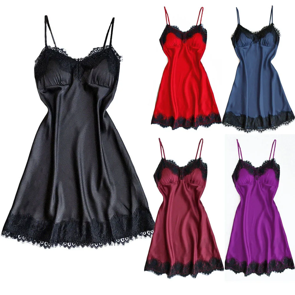 Women Sexy V Neck Lace Camisole Nightdress Sleeveless Sleepwear Soft Breathable Lingerie Nightgown Homewear Pajamas Underwear