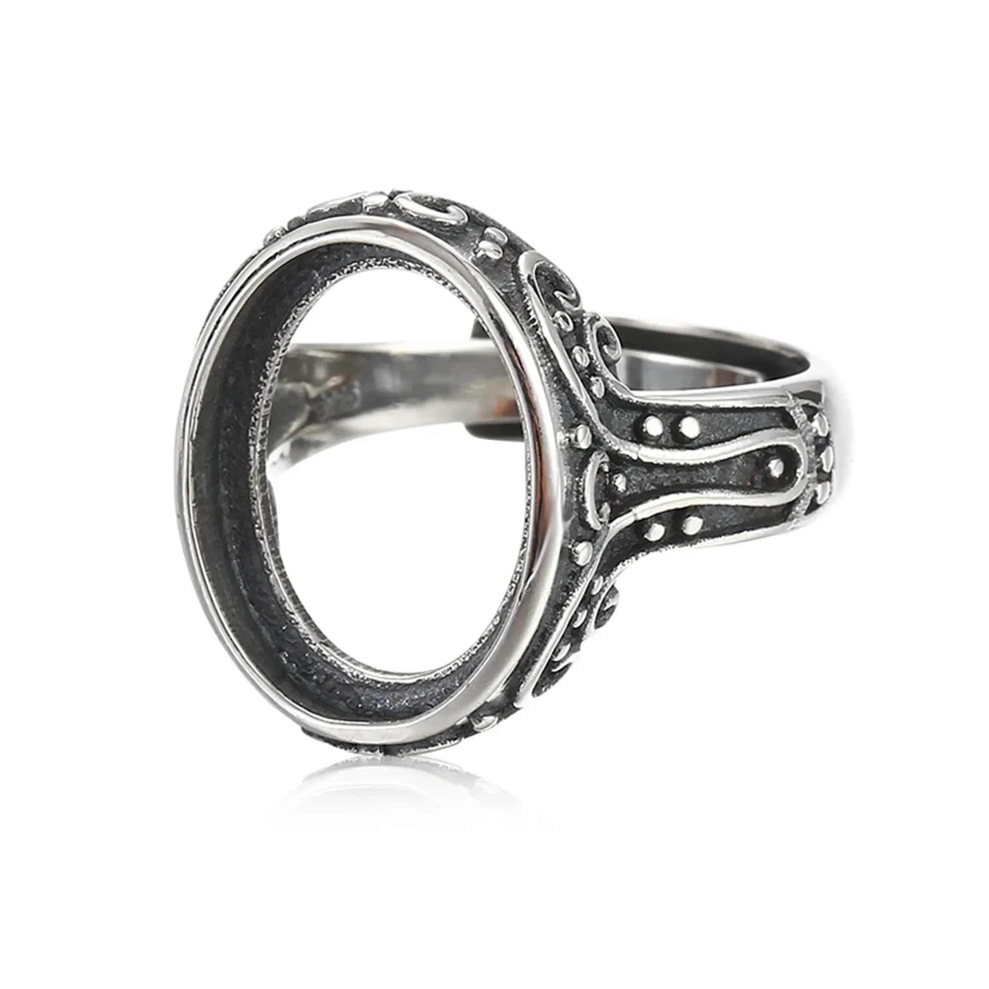 

Ring Blank for 11.5x15mm Oval Cabochons Antique Style Thai Sterling Silver Adjustable Ring Setting