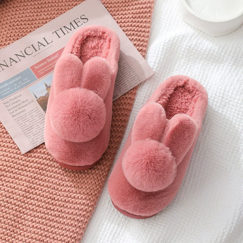 Cotton slippers for women in winter, thick soled, non slip, three-dimensional plush warm home use, indoor couple cotton slippers