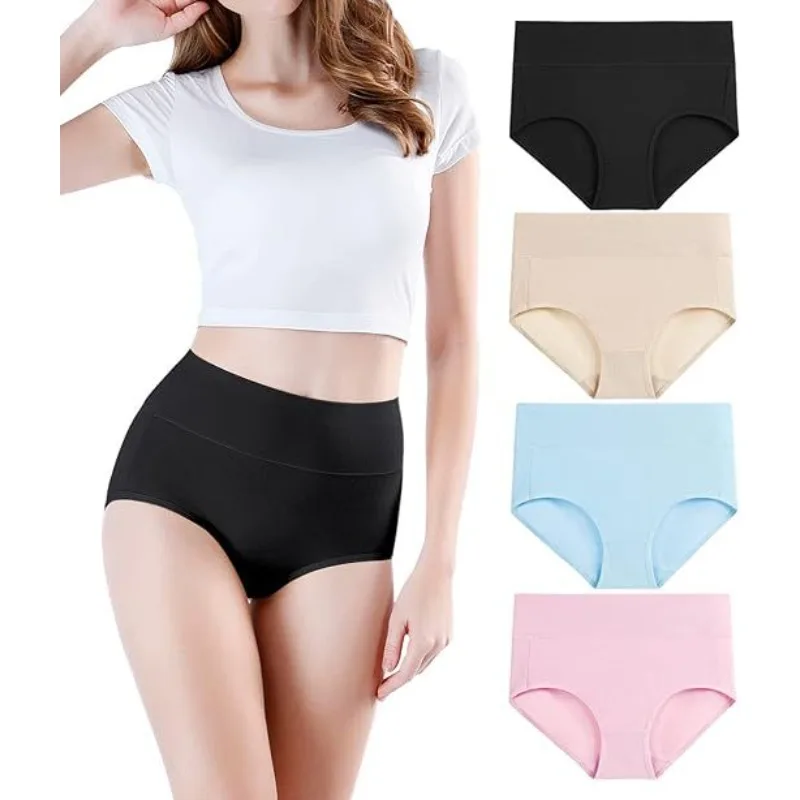 

4pcs/Lot Cotton Panties Women Breathable Underwear High Waisted Full Coverage Ladies Panties Regular Plus Size Underpants