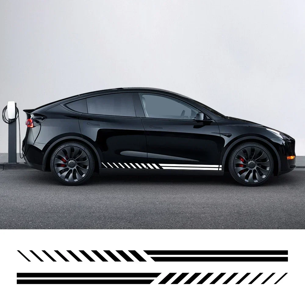 2PCS Auto Körper Seite Streifen Röcke Aufkleber Selbst-klebe Vinyl Aufkleber Auto Körper Dekoration Aufkleber Zubehör Für Tesla modell Y