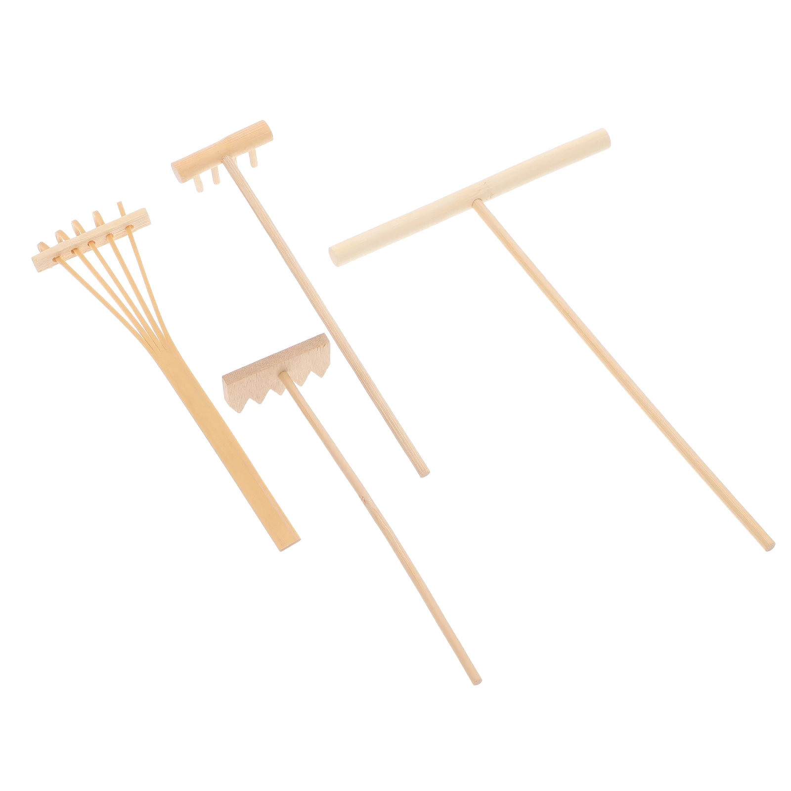 

4PCS Bamboo Rake Garden Tool Sand Rock Potted Plants Flower Fengshui Desktop Decor Ornament Portable Storage