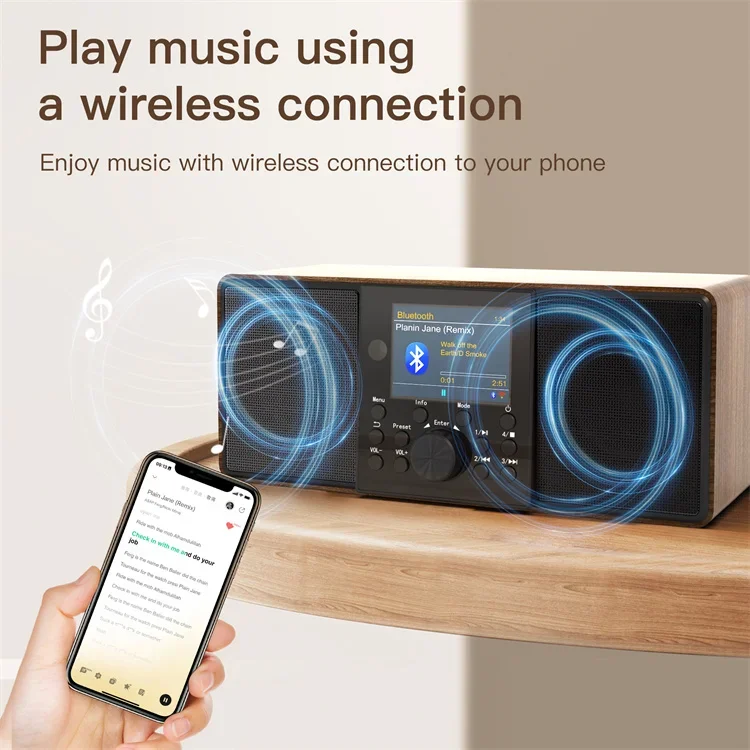 Stereo Wood Cabinet Digital Mondo Elite Classic Smart Internet Radio with Bt 5.0 Speaker Portable Home Fm Radio