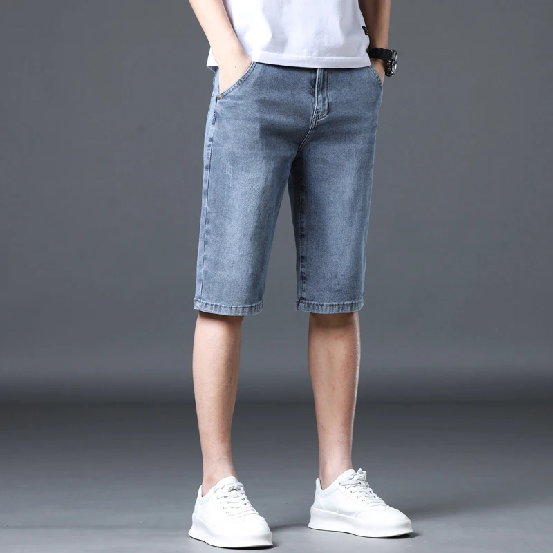 2024 New Denim Shorts for Men's Summer Thin Style New Loose Straight knee length pants Youth Elastic short  jeans for men
