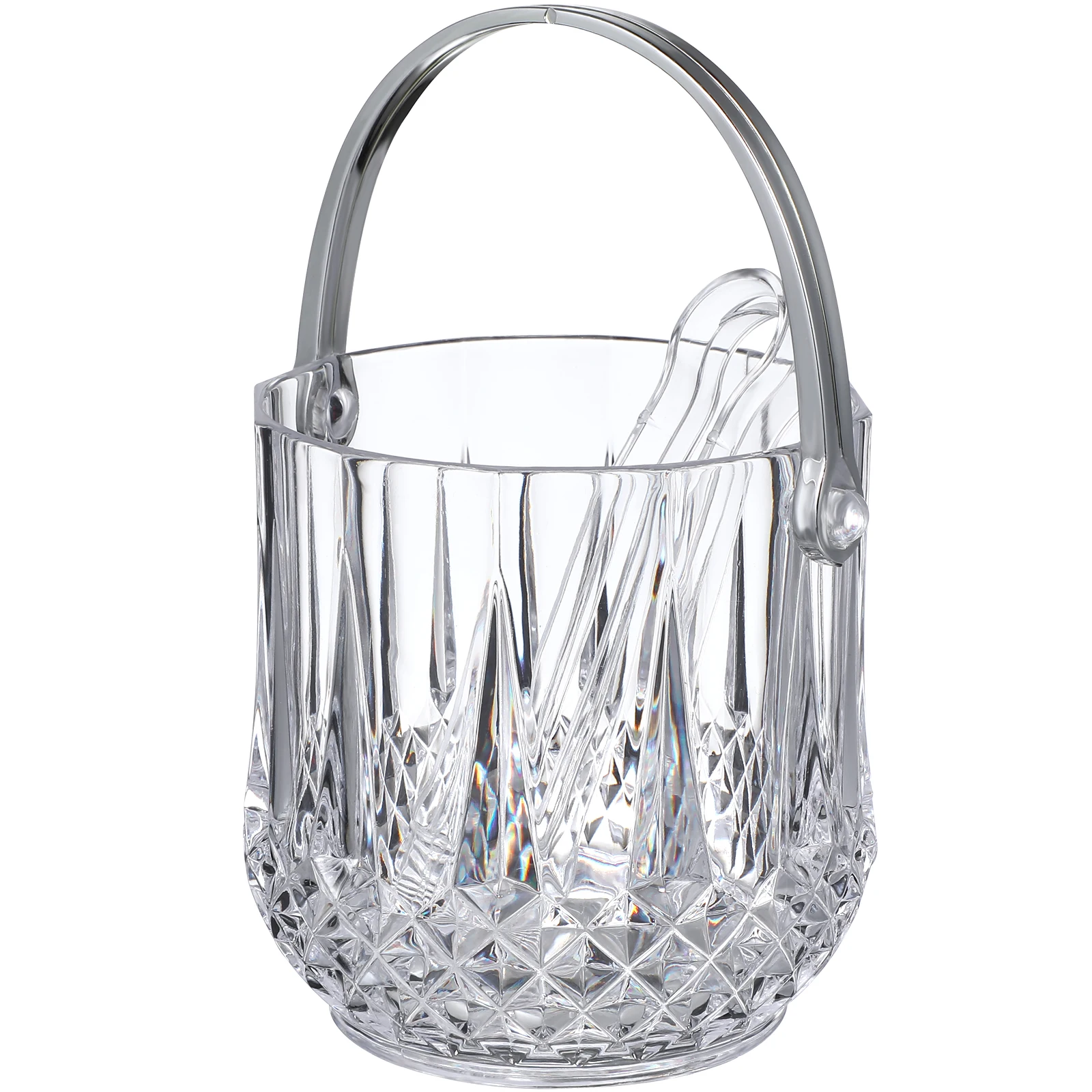 

2pcs Ice Bucket Set Clear Portable Large Capacity Handle Transparent Plastic Ice Container Cube Clip Cooling Cooler