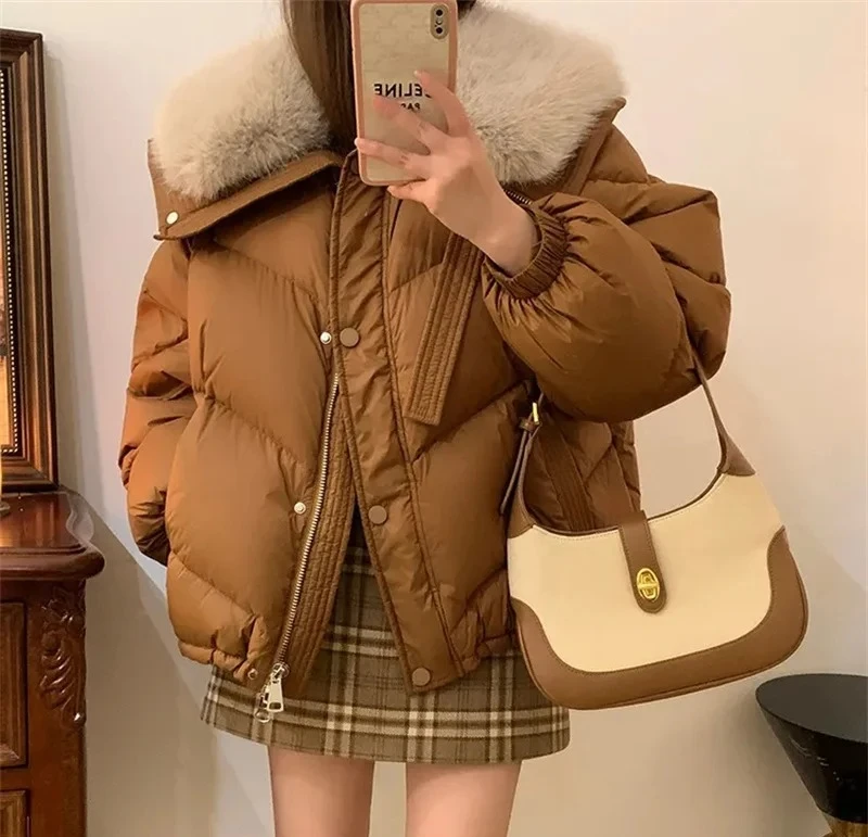 Vrouwelijke nieuwe Winter Dons katoen Korte Gewatteerde Jas Vrouwen Parka Bontkraag Dikke Katoenen Jassen Kleding Zwart Casua