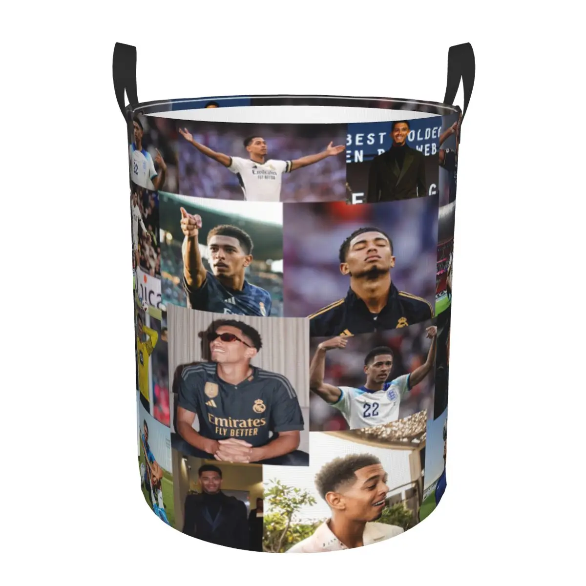 Cesta de lavandería personalizada con estrellas de fútbol inglés J-Judes B-Bellinghams, contenedor de almacenamiento de ropa grande plegable, cesto para bebé