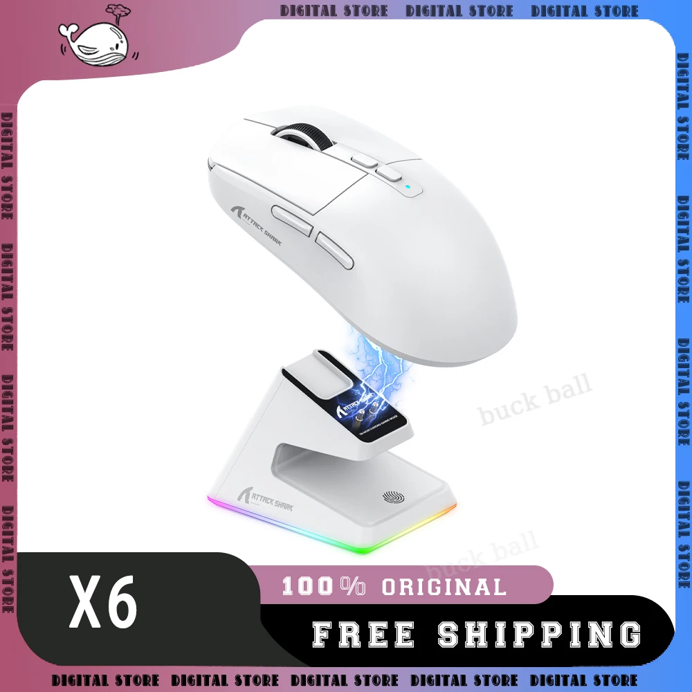 

Attack Shark X6 Gamer Mouse With Charging Dock 3Mode USB/2.4G/Bluetooth Wireless Mouse PAW3395 Sensor Esports Gaming Mice Gifts