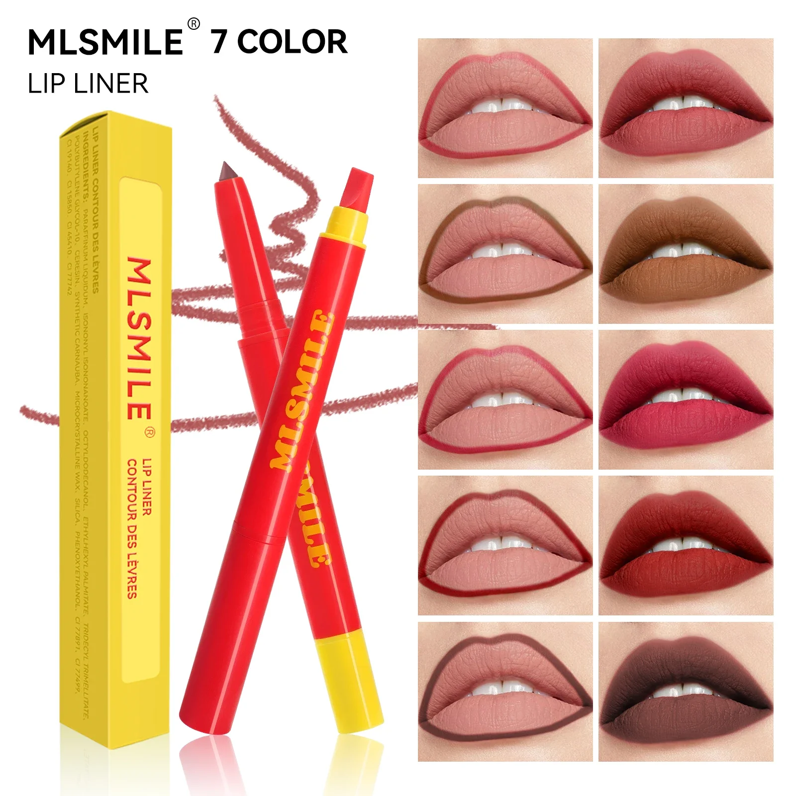 Caneta delineadora labial automática de longa duração, à prova d'água, à prova de manchas, batom sedoso com cabeça dupla, pincel de silicone, maquiagem 2 em 1