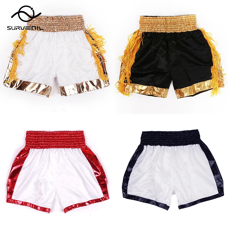 

Muay Thai Shorts Plain Kickboxing Pants Satin Polyester Blank Men Women Child Tassels Kick Boxing Training Pants Cage Fight Wear