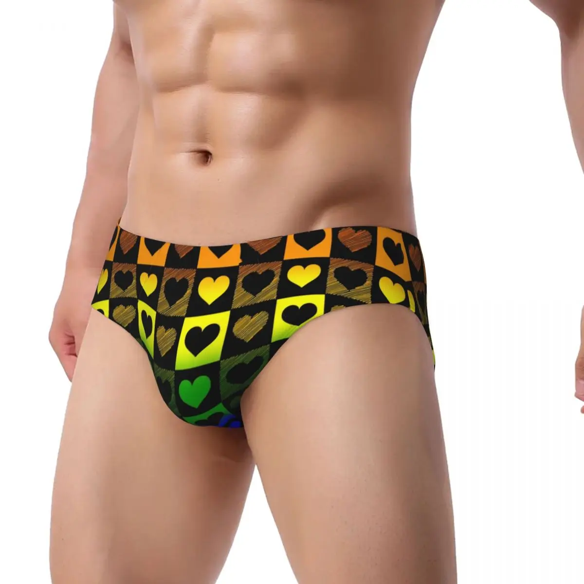 Custom Men Rainbow Heart Checkers Checkered Panties Underwear Male Soft Briefs Underpants