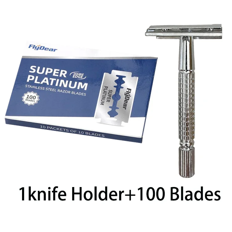 1 Pcs Shaving Razor + 10/20/40/100 Pcs Manual Shaver for Men Barbershop Razor Stainless Steel Shank Is Easy To Use Safety Razor