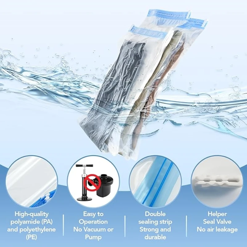 Compression Bags for Travel- Travel Essentials 10 Pack Space Saver Bags No Vacuum or Pump Needed Vacuum Storage for Clothing view 3