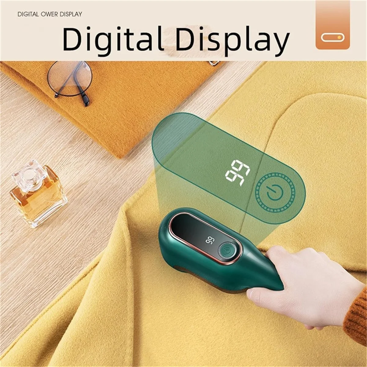 AUU-Electric Lint Remover Rechargeable,Lint Remover, Intelligent Digital Display Lints Shaver, Digital Power Displa Green