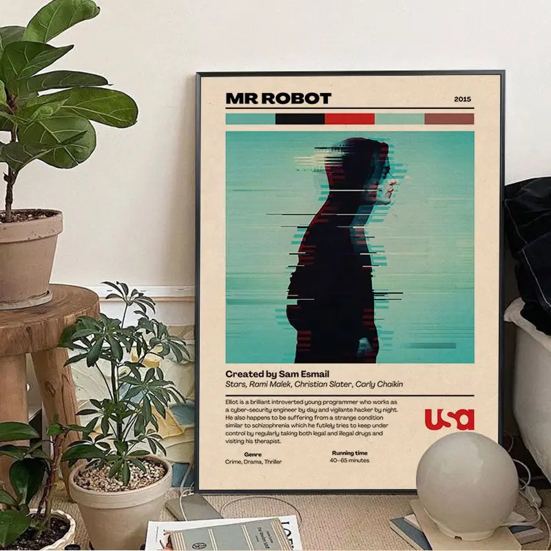 Mr Robot Rami Malek Hackers USA TV Show Classic Anime Poster Kraft Paper Sticker Home Bar Cafe Home Decor