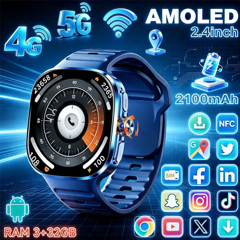 M99 Smart Watch 4G/5G SIM & WiFi NFC Rotating Camera Real-time Heart Rate Support Download APP for Standalone Calls Smart Watch