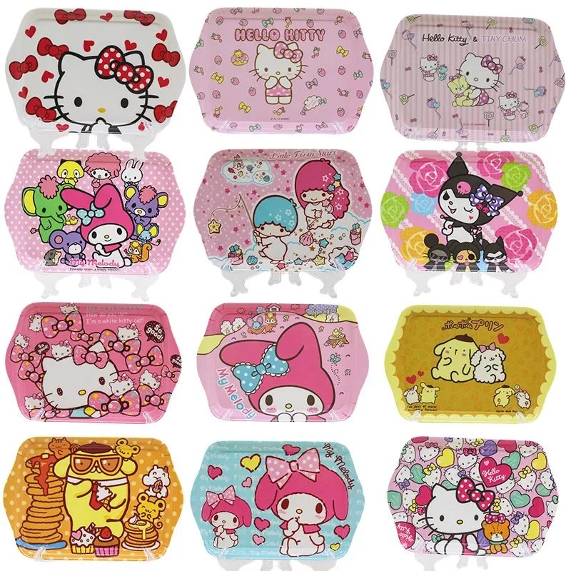 Kawaii Sanrio Hello Kitty My Melody Purin Dog Resin Tray Anime Figure Imitation Porcelain Dinner Plate Cute Tableware Girl Gift