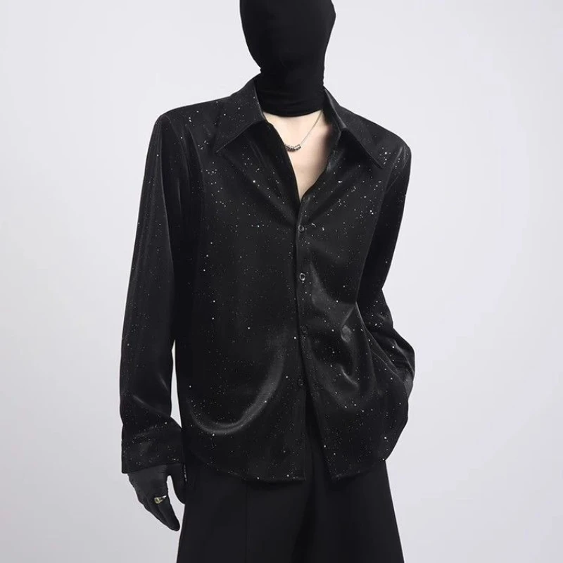 Men's Niche Design Sequin Shirt Spring Summer Luxury Party Clubwear Button Up Tops