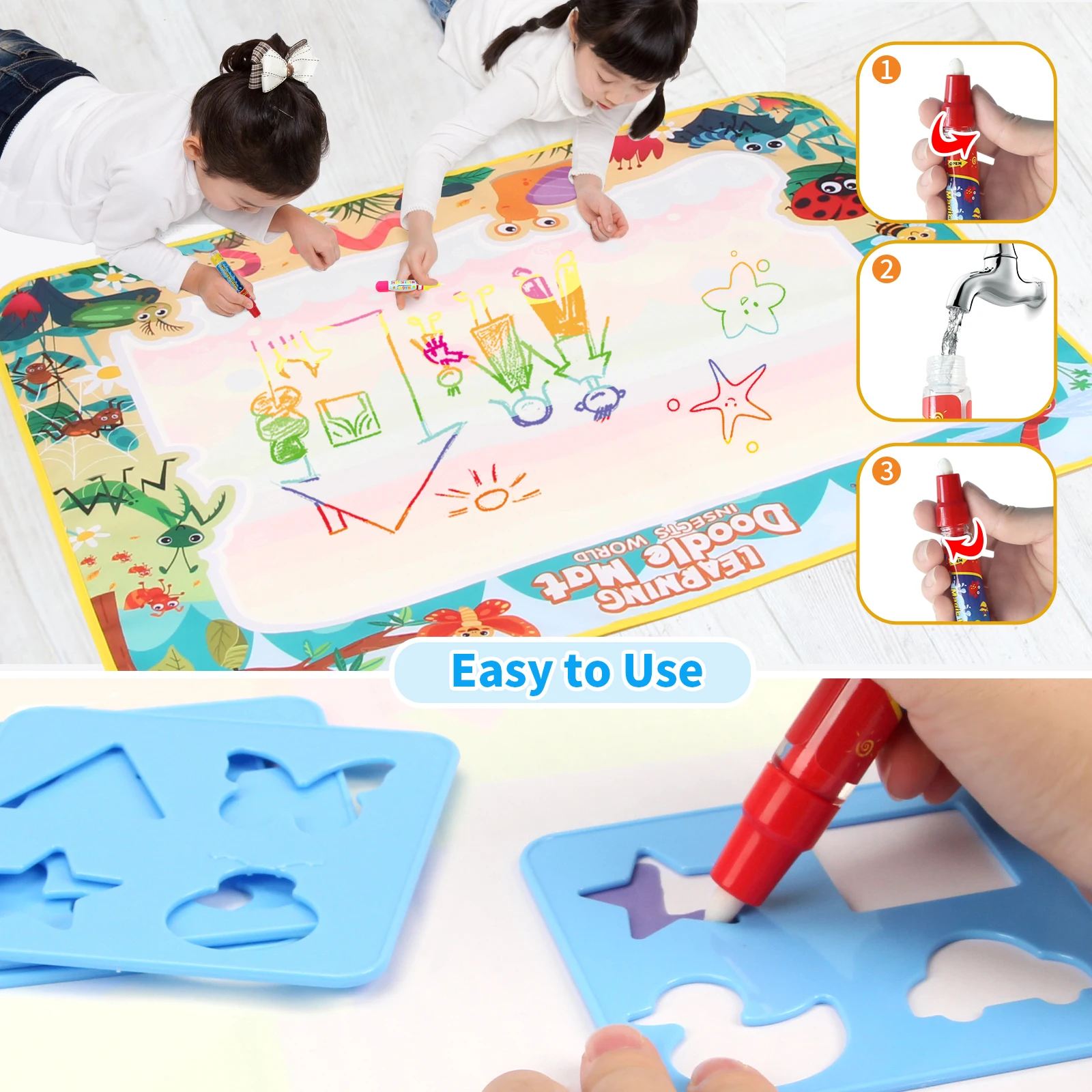 Tapete de dibujo de agua mágica reutilizable para niños, tablero de pintura Montessori para colorear garabatos, 80x60CM, juguetes educativos, regalos