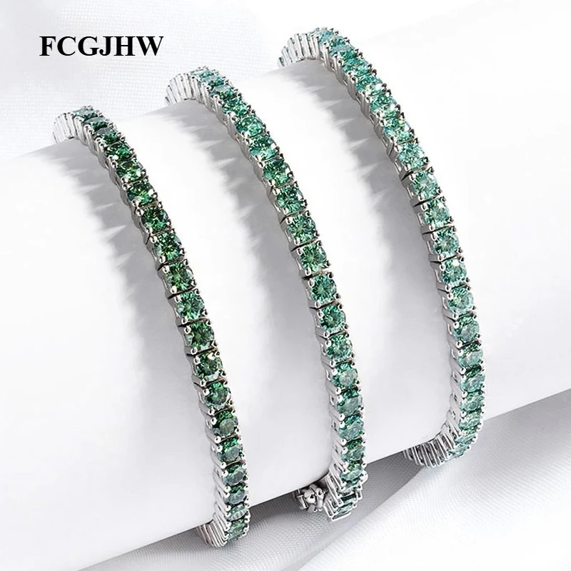 FCGJHW 3/4mm GRA Certified Full Green Moissanite Tennis Bracelet for Women 18K Plated Lab Diamond S925 Silver Bracelet Men 2026