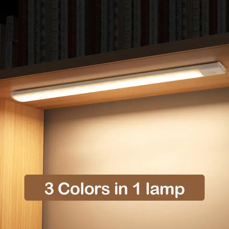 

Motion Sensor Cabinet Night Light LED USB Lighting Kitchen Closet Wardrobe Room Lamp Rechargeable 3 Colors In 1 Magnetic Light