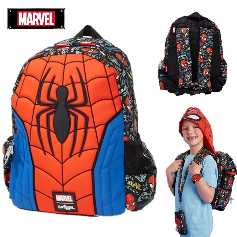 Marvel Smiggle Spider Man Children\'s Schoolbag Boys Backpack Waterproof Hat School Supplies Kids 4-7 Year