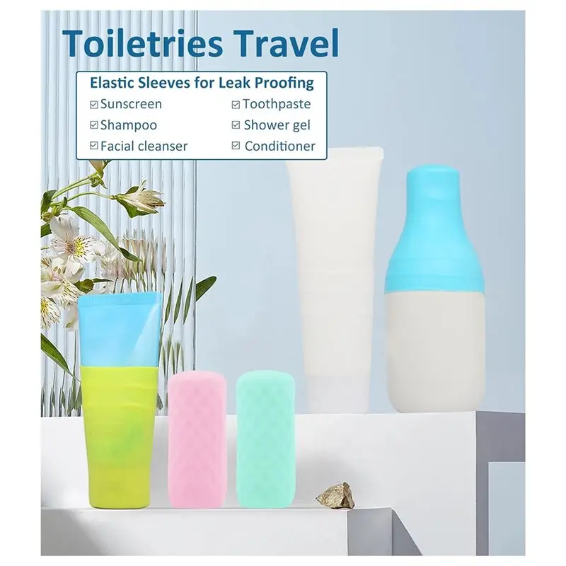 For Leak-Proof Elastic Silicone Bottle Covers 10Pcs, Travel Essential For Women, Luggage Compatible Toiletries Sleeve Size