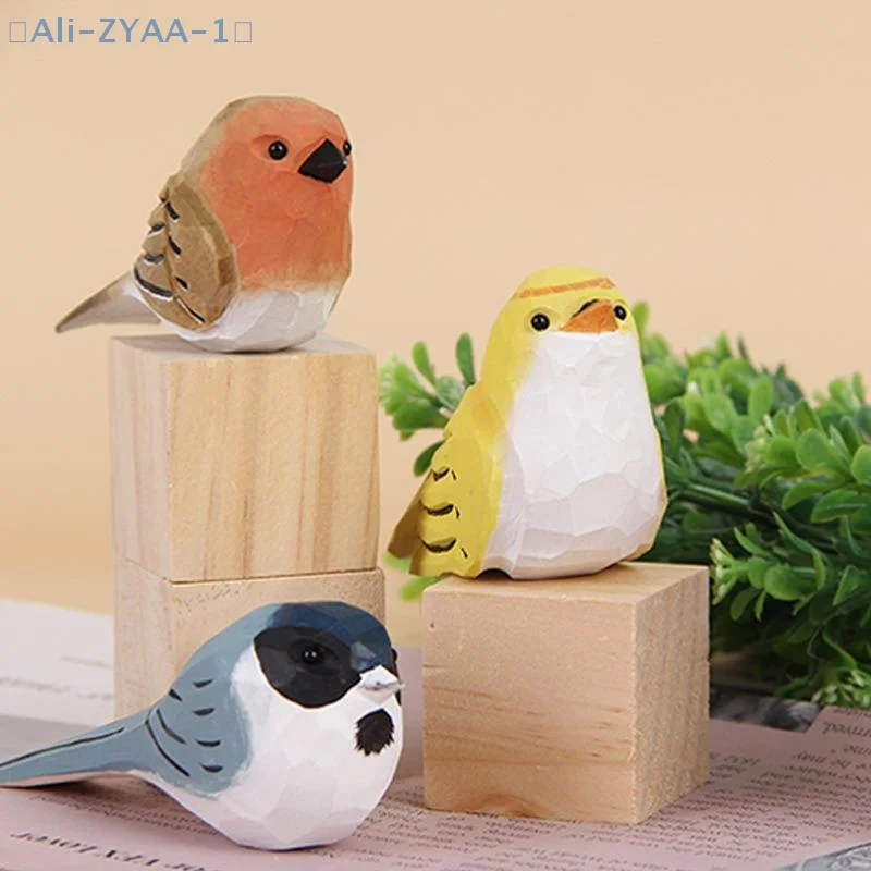 【ZYAA-1】 Lindo pájaro tallado en madera hecho a mano Mini adorno de pájaro pequeño tallado estatuilla de pájaro de madera de estilo nórdico juguetes para niños