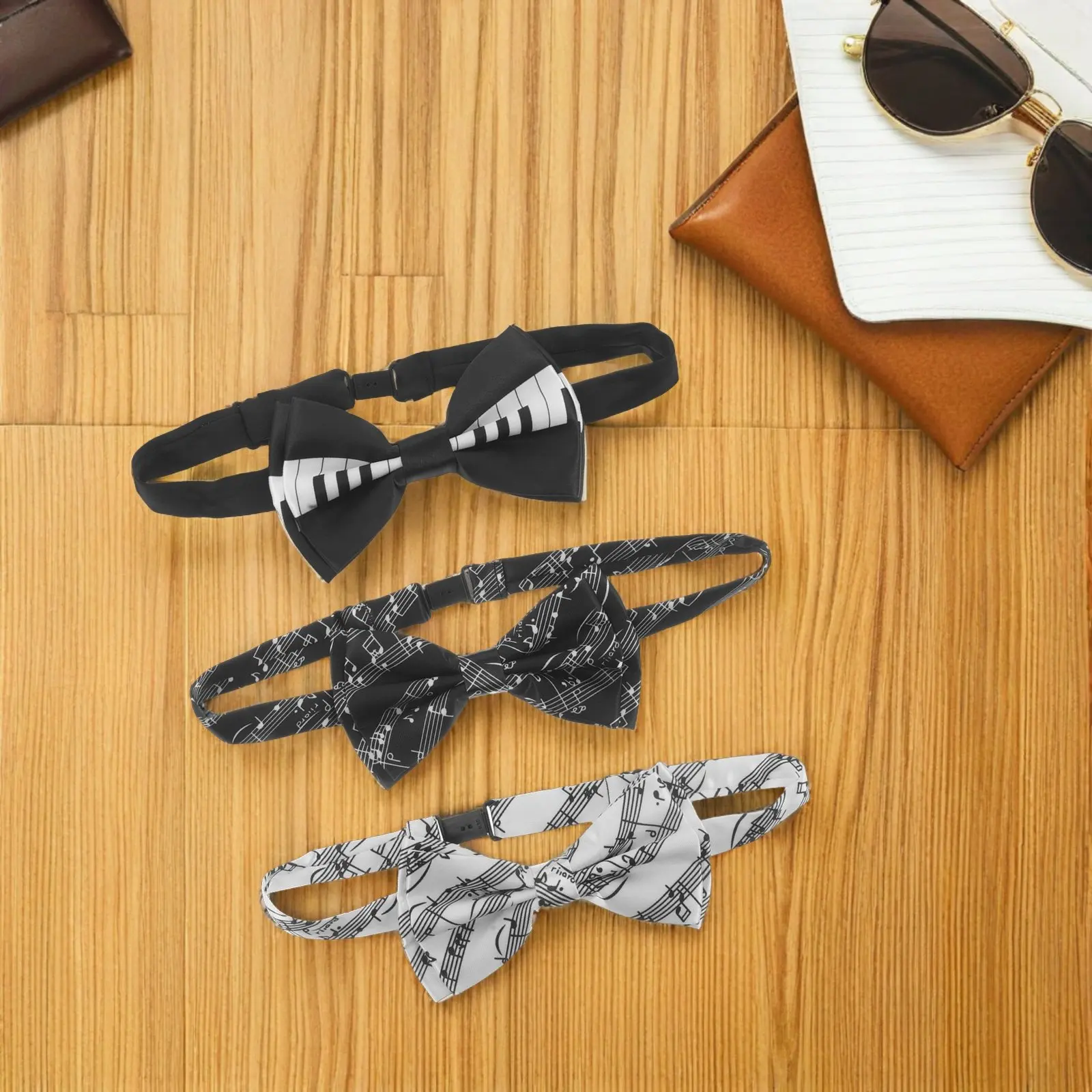 

3Pcs Music Bow Tie Pre-Tied Piano Music Notes Clip on Bowties Party Wedding Festival Performer Accessory Polyester Bow Tie