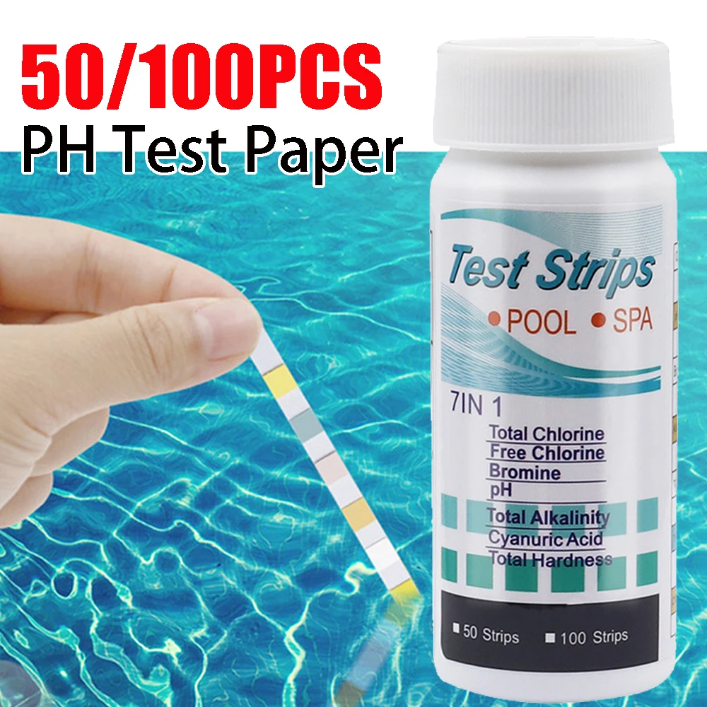 7 in 1 Swimming Pool PH Test Paper Chlorine PH Value Alkalinity Hardness Test Strip PH Tester Pool Cleaner By BeBosLook