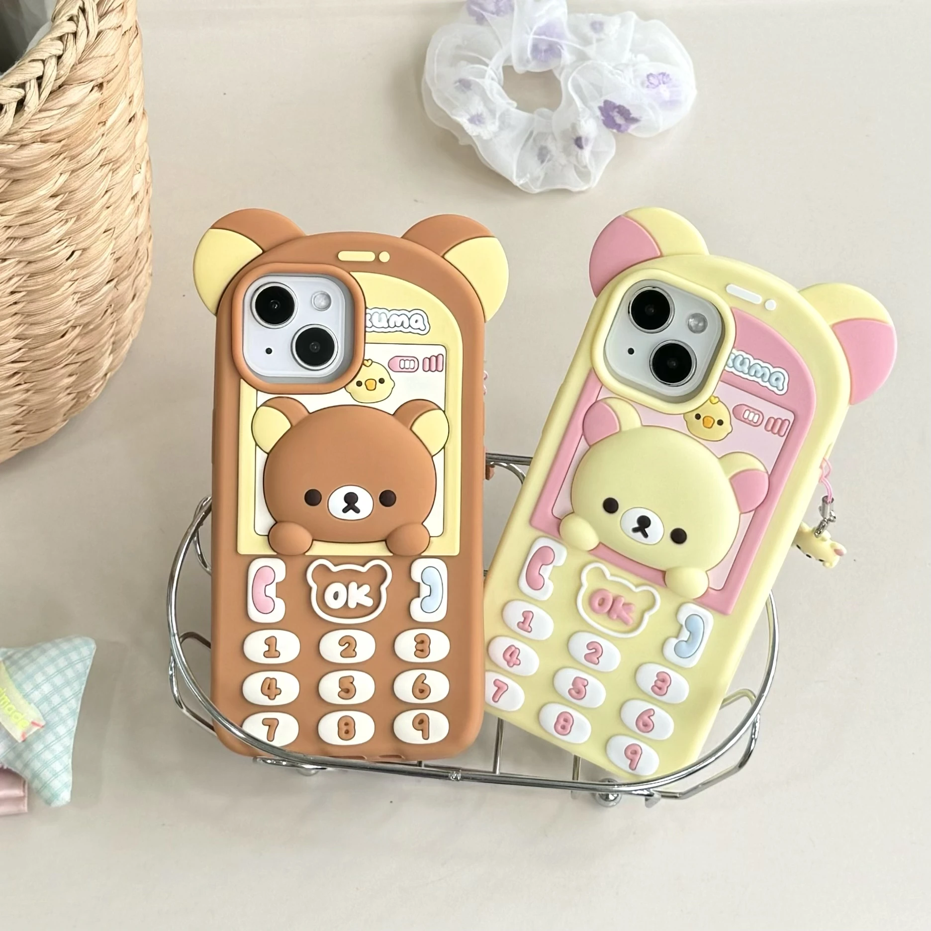 Für iPhone 16 Pro Max 15 14 13 12 Pro Max Neue 3D Cartoon Rilakkuma Telefon Fall Nette Anhänger Weiche Silikon Abdeckung