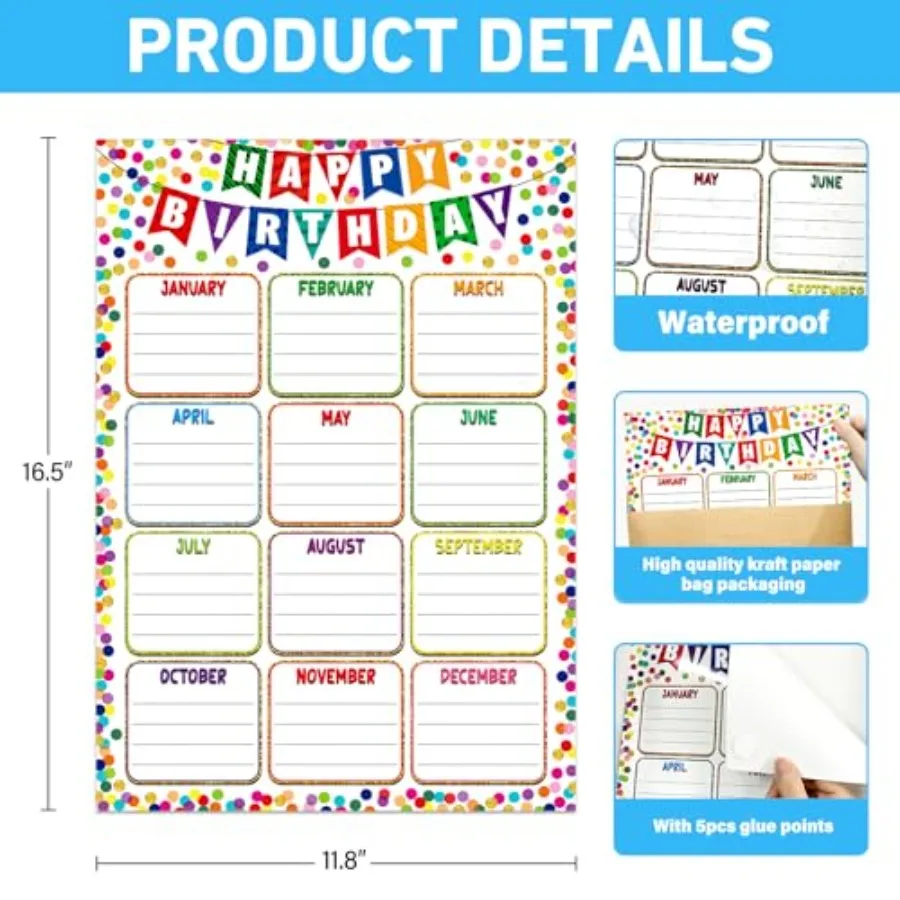 مخطط عيد ميلاد للفصل الدراسي، ملصق عيد ميلاد، تقويم ملصق قابل لإعادة الاستخدام، لوحة إعلانات مخطط يوم عيد ميلاد سعيد #6