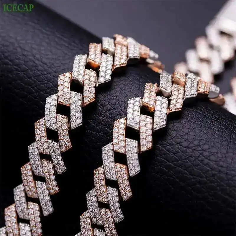

Icecap 2023 Fashion Jewelry Hip Hop S925 Silver Three Colors Cuban Link Chain Ice Out Vvs Diamond Moissanite Chain Necklace