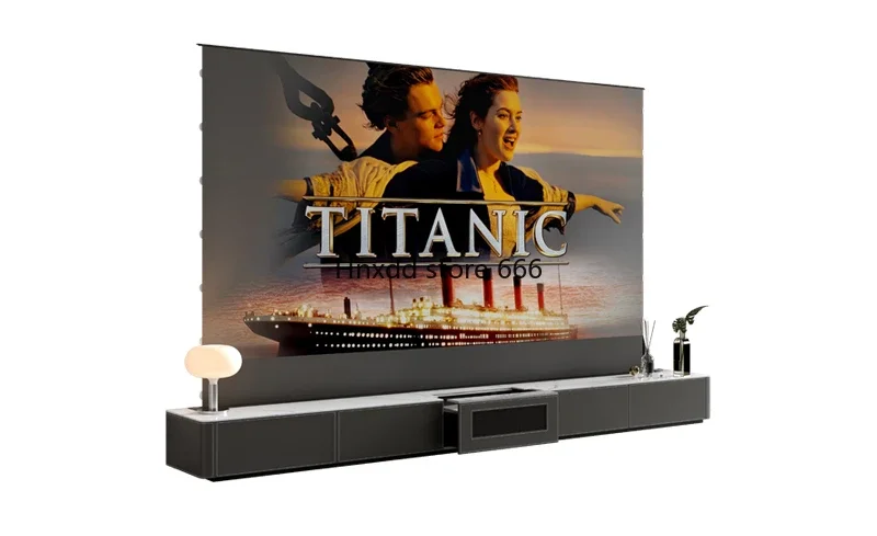 Italian minimalist saddle skin rock slab laser TV cabinet hidden intelligent automatic lifting home theater