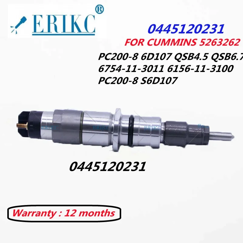 

ERIKC 0445120231 PC200-8 6D107 QSB4.5 QSB6.7 Common Rail Fuel Injector for CUMMINS 5263262 0445120059 6156-11-3100 PC200-8