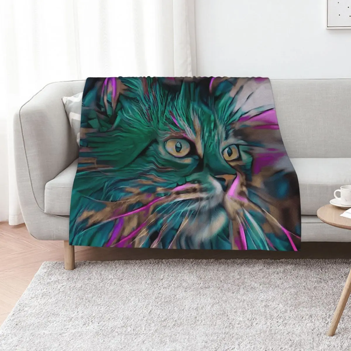 Mara verde, cat, chat, cat, lea roche paintings, kitty, kitten Throw Blanket Custom Thin Bed linens Bed Soft Hairys Blankets