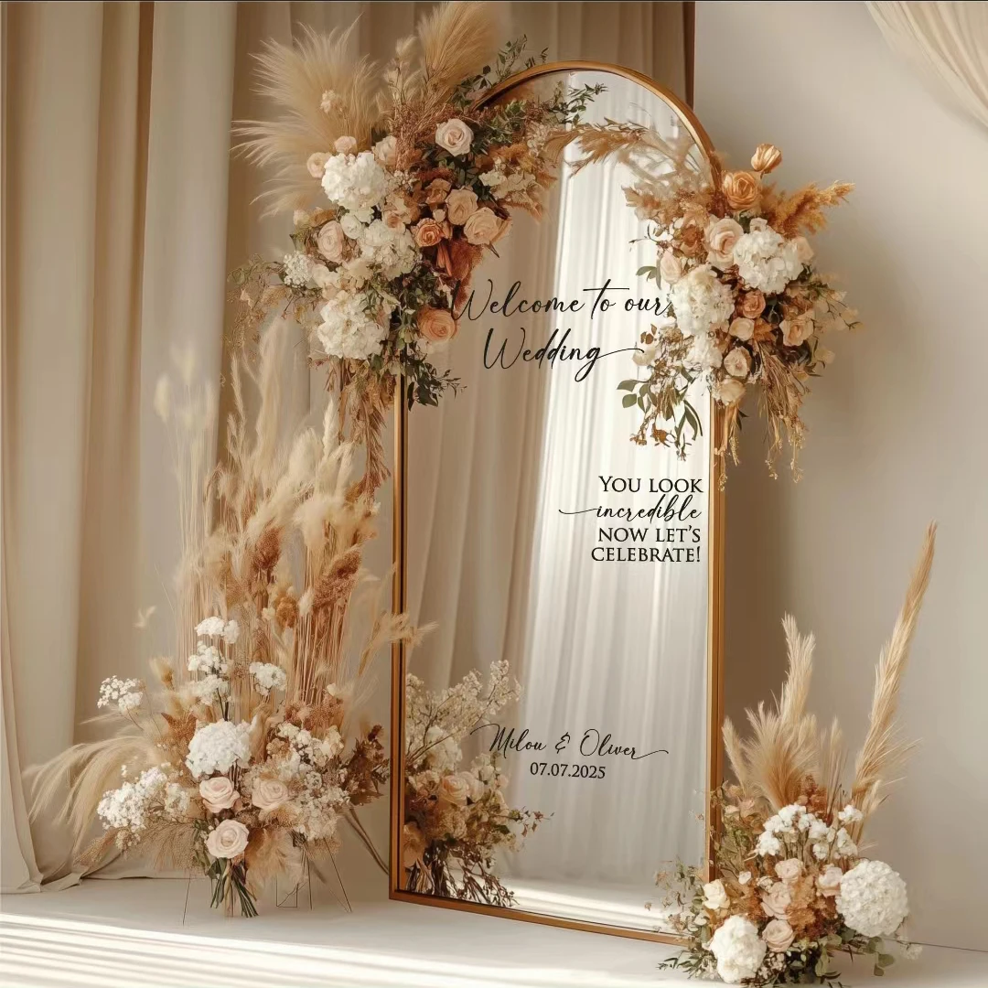 لافتة ترحيب لحفلات الزفاف، نص قابل للتخصيص، ملصق فينيل مرآة لصور السيلفي لحفلات الزفاف #2
