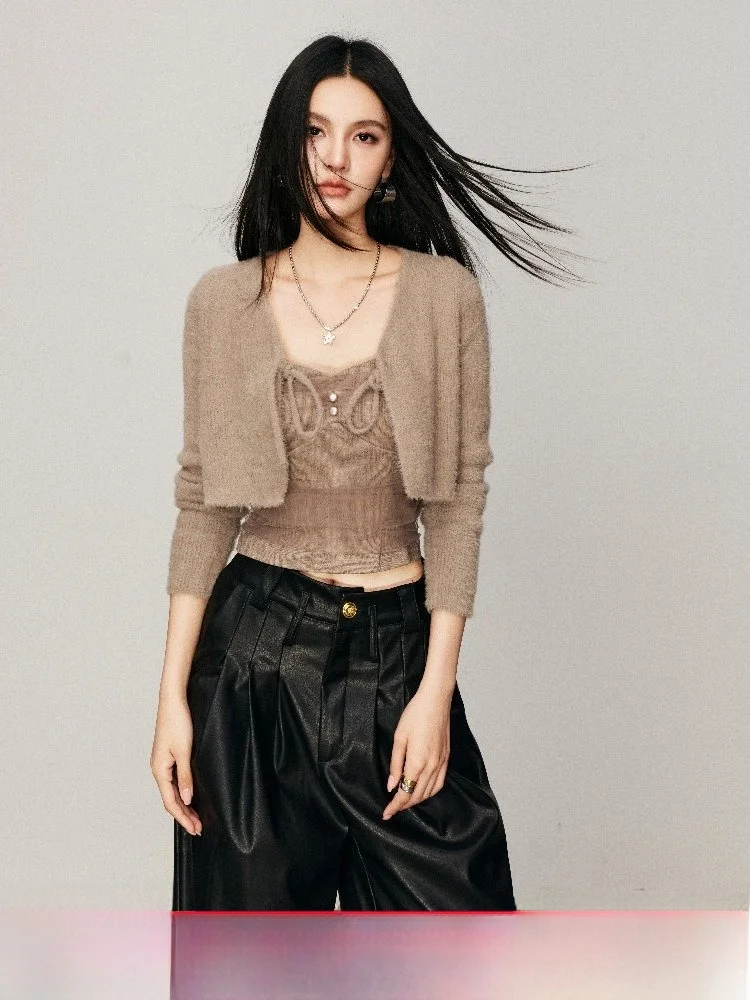 

Faionable Knitted Two-Piece Set CHILL ZOEY Design Spring 2026 Commute Sle Nylon Fabric Long Sve One-oulder Regular Fit