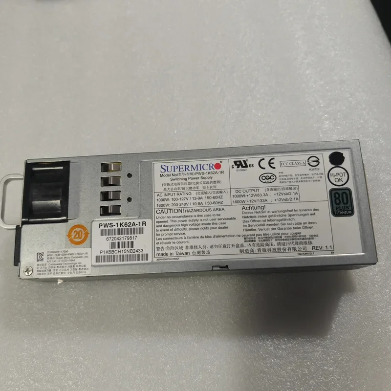 for Ultramicro PWS-1K62A-1R 1600W Power Supply Unit for 2023US-2 Model High Efficiency Compact Design Reliable Performance