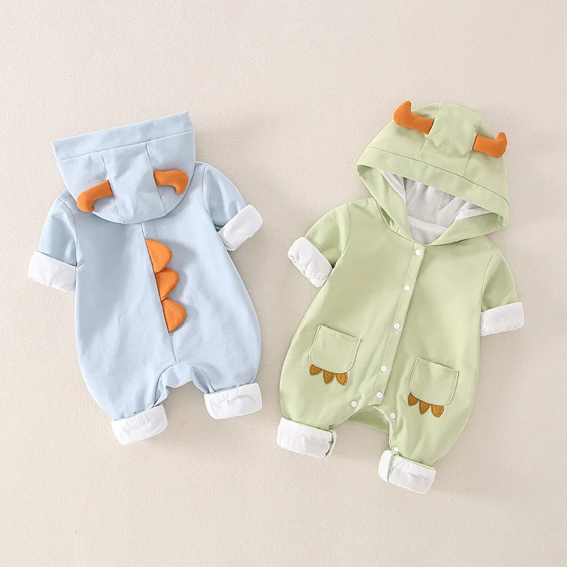 

New Cotton Outdoor Clothing for Infants and Young Children Spring and Autumn Double-layer Jumpsuit Cartoon Embroidered Rompers