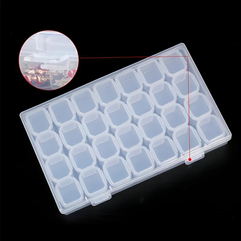 28 Grid Nail Diamond Box Plastic Empty Box Mini Detachable Decoration Pearl Small Rivet Semi Transparent Storage Box
