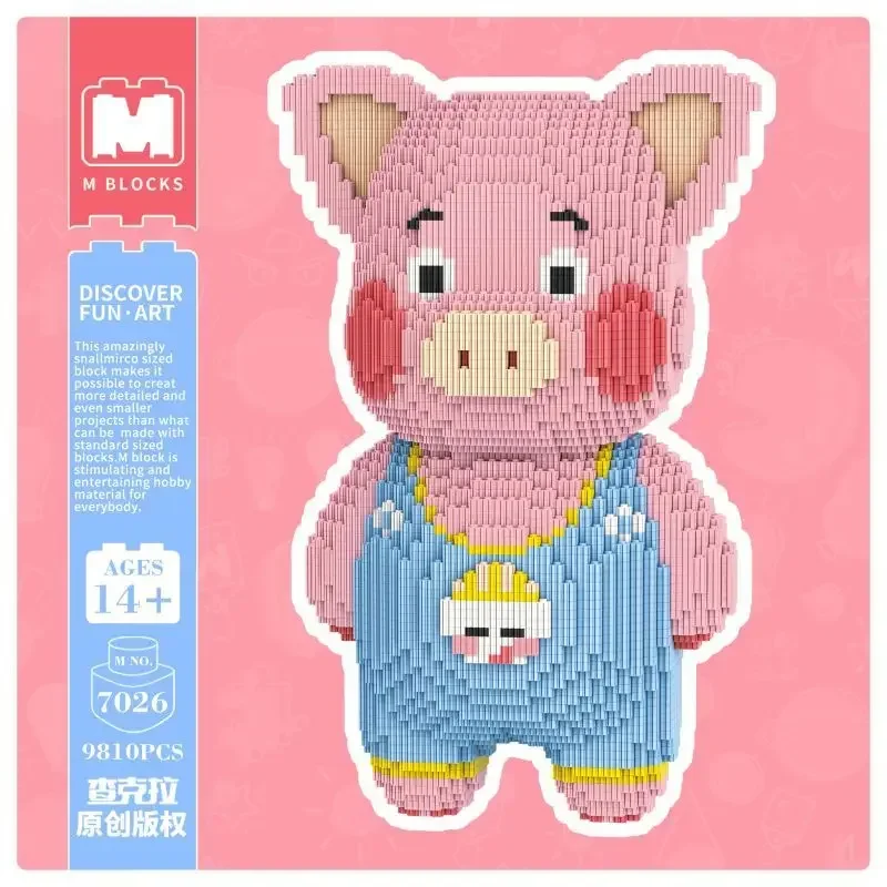 Bloques de construcción de conexión de cerdo Kawaii, modelo 3D de cerdo rosa, rompecabezas ensamblado, Micro ladrillos mágicos, juguete para niños, regalo de cumpleaños