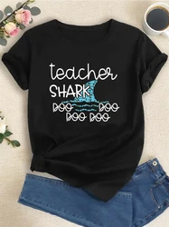 Womens Teacher Shark Doo Doo Shirt Teacherlife Print Cute Graphic Tees School O-Neck Gift Tee Short Sleeve Top Women's T-shirt