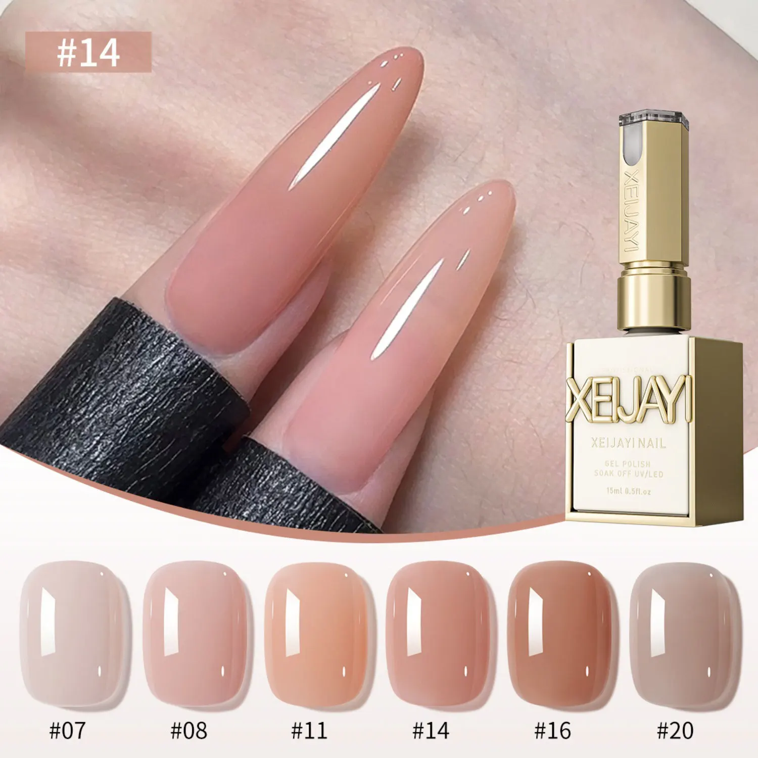 6 piezas de esmalte de uñas despegable Ice Nude de 15 ml, UV/LED - Set, sin formaldehído, ovalado, brillante. Ideal para Salón y Kit de Gel DIY
