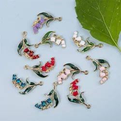 Trendy 10pcs Bell Orchid Flowers Charms Pendant Enamel Charms For DIY Fashion Jewelry Making Finding Accessories 29*16mm