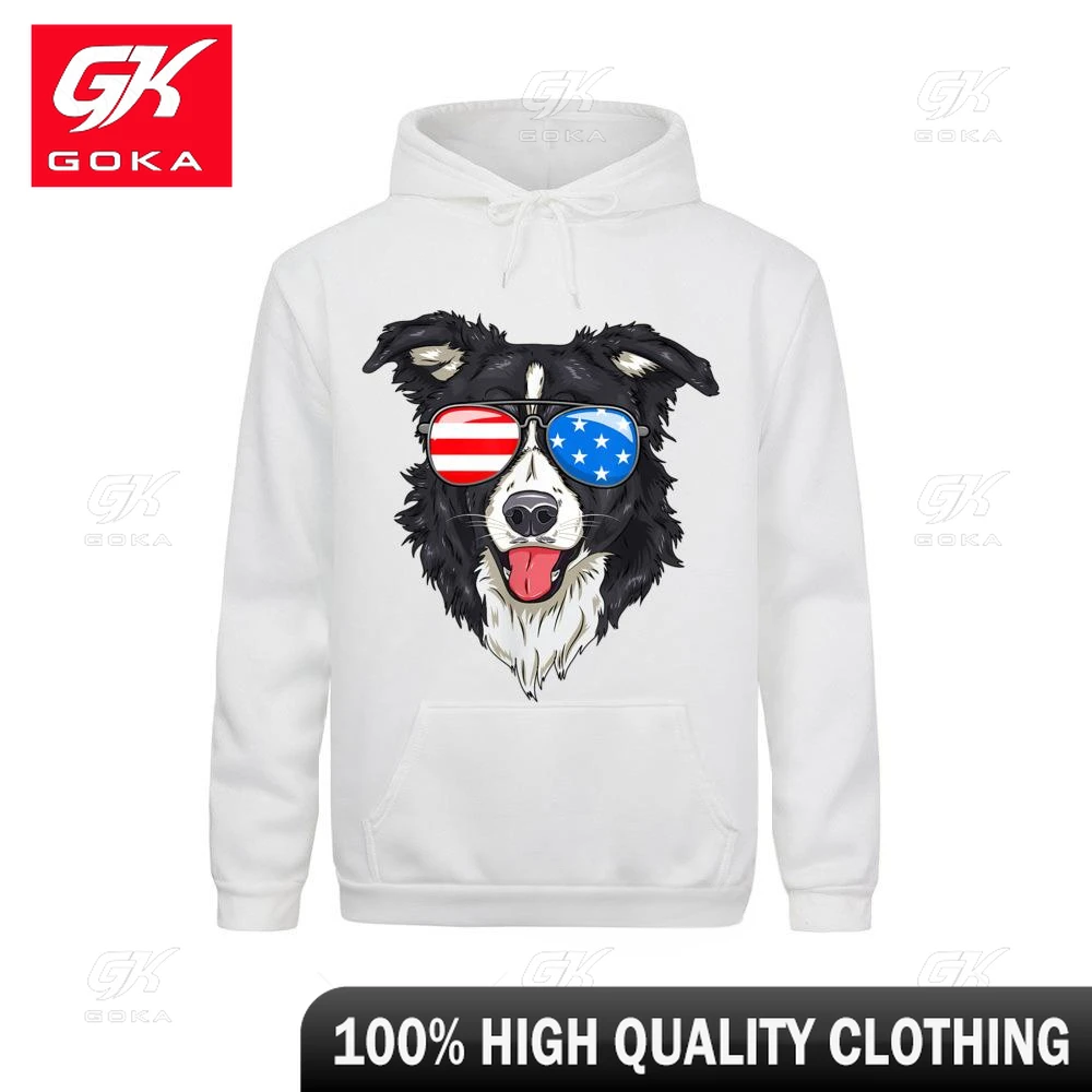 Border Collie Lover Patriotic Dog Gift Pullover Hoodies Winter Printed on Women Sweatshirts Casual Cool Long Sleeve Unisex Tops