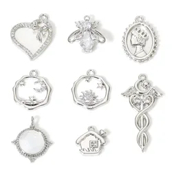 1pc Copper Charms Silver Color Heart Moon Star Rhinestone Pendant DIY Necklace Earrings For Women Party Jewelry Findings