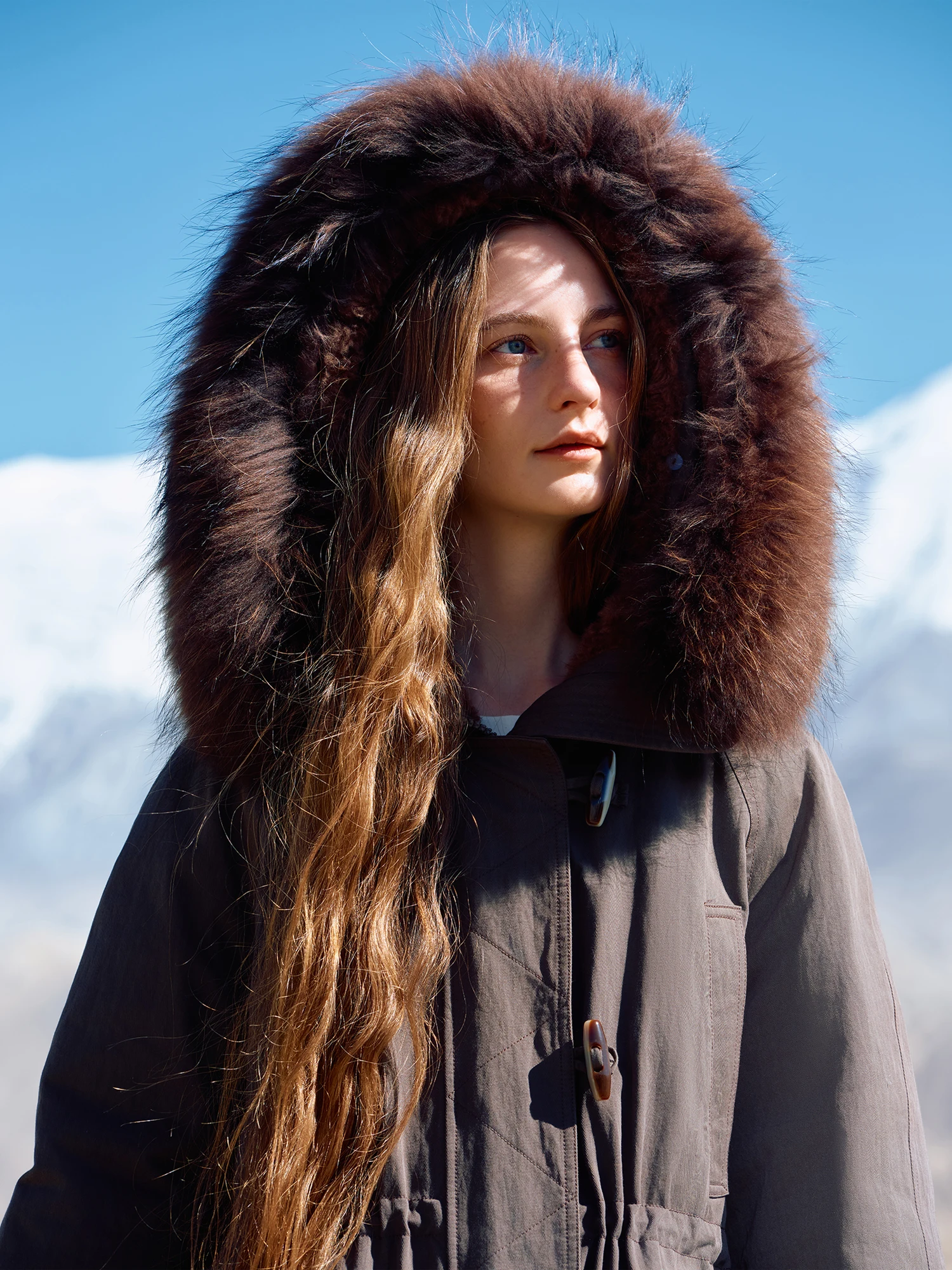 FSLE Dames met bont gevoerde donsparka met wolmix Halflange winterjas voor de winter van 2025, nieuwe collectie, lange jas met capuchon