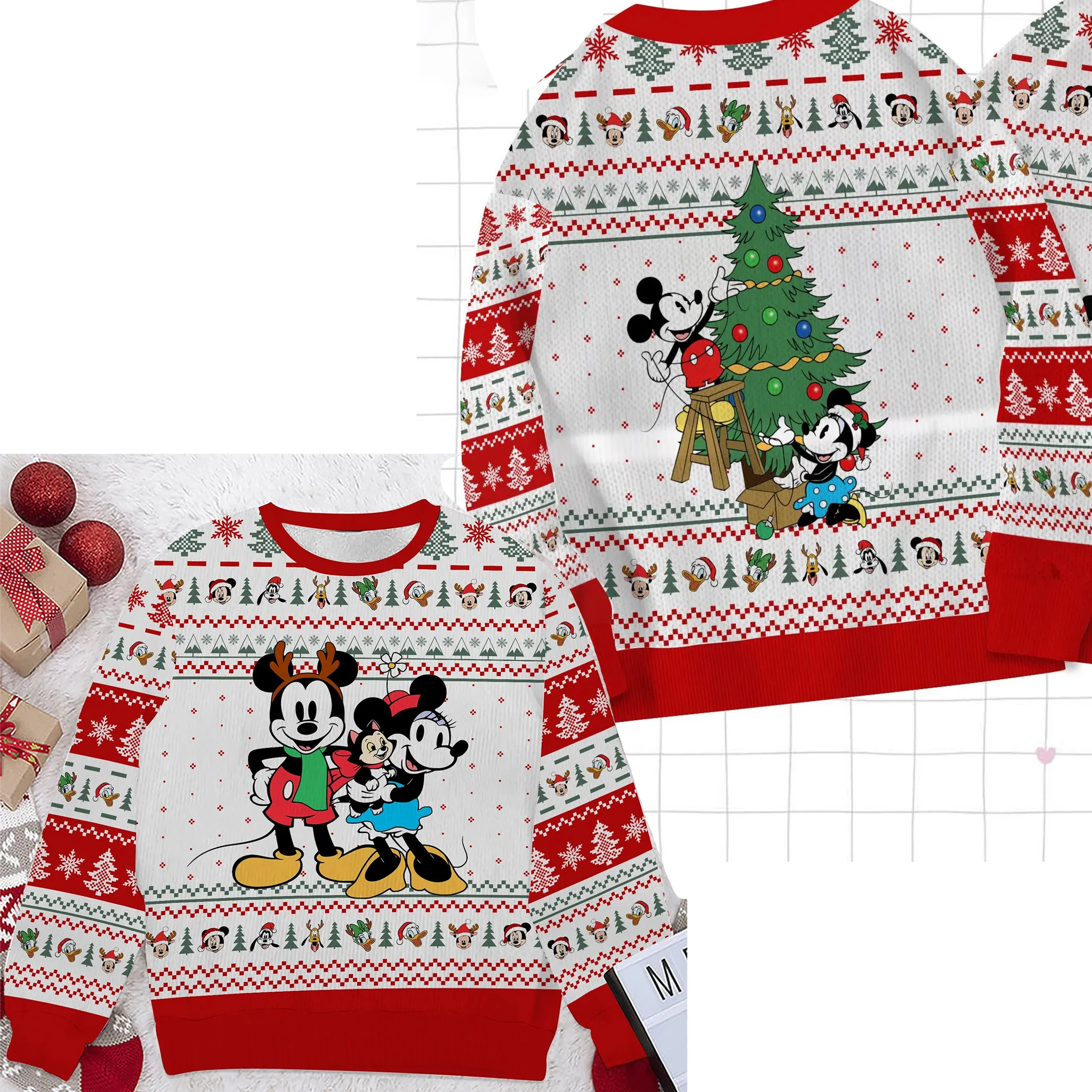 سويت شيرت لطيف للأطفال من Disney، سويت شيرت بأكمام طويلة مطبوع عليه ميكي ميني، قميص علوي لخريف وشتاء عيد الميلاد للاستخدام الداخلي والخارجي