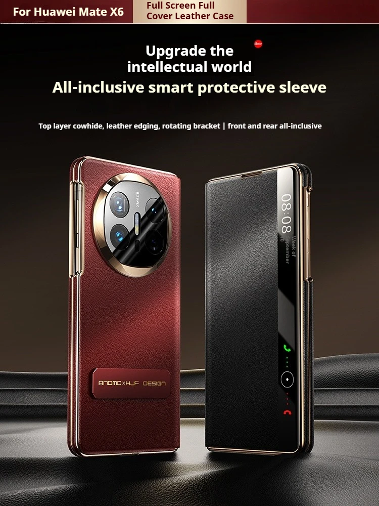 Lens Precision Hole Protection for Huawei Mate X6 Case Folding Screen with Bracket Genuine leather flip leather case mate X6